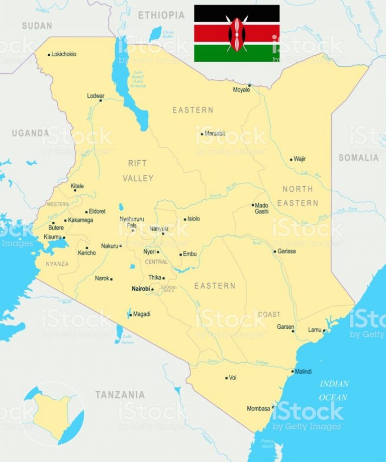 Kenya map and flag - High Detailed Vector Illustration